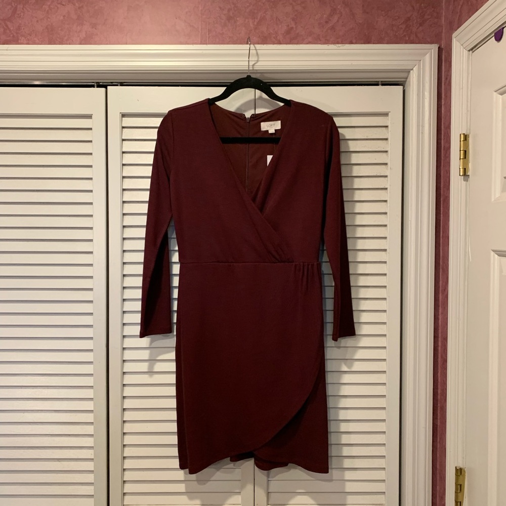 NWT Loft Burgundy Long-Sleeve Dress